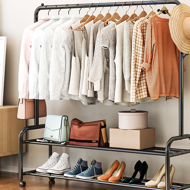 Contemporary Metal Open Armoire Black and White Cabinet with Caster Wheels Clearhalo 'Armoires & Wardrobes' 'armoires_wardrobes' 'Bedroom Furniture' 'furn' 'furn_armoires_wardrobes' 'Furniture' 5435474