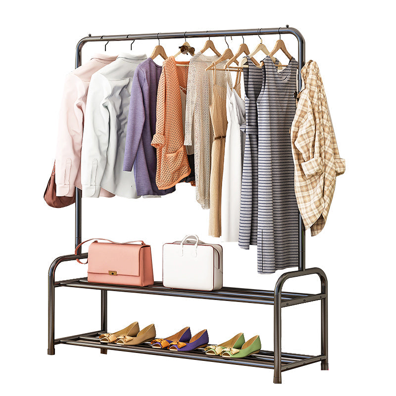 Contemporary Metal Open Armoire Black and White Cabinet with Caster Wheels 47"L x 14"W x 61"H Black Clearhalo 'Armoires & Wardrobes' 'armoires_wardrobes' 'Bedroom Furniture' 'furn' 'furn_armoires_wardrobes' 'Furniture' 5435478