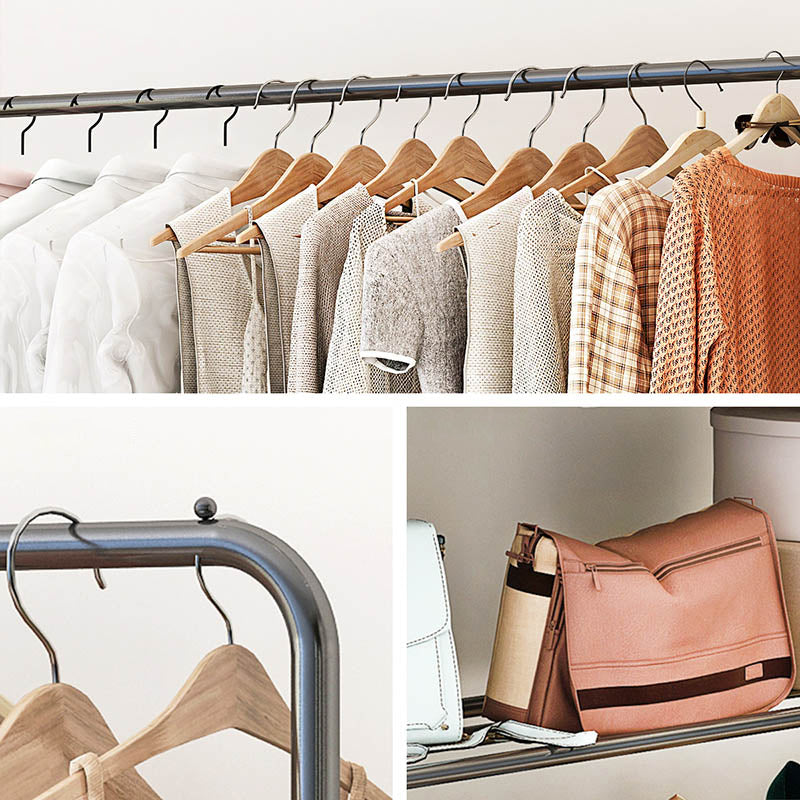 Contemporary Metal Open Armoire Black and White Cabinet with Caster Wheels Clearhalo 'Armoires & Wardrobes' 'armoires_wardrobes' 'Bedroom Furniture' 'furn' 'furn_armoires_wardrobes' 'Furniture' 5435482