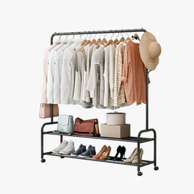 Contemporary Metal Open Armoire Black and White Cabinet with Caster Wheels 59"L x 14"W x 63"H Black Clearhalo 'Armoires & Wardrobes' 'armoires_wardrobes' 'Bedroom Furniture' 'furn' 'furn_armoires_wardrobes' 'Furniture' 5435483