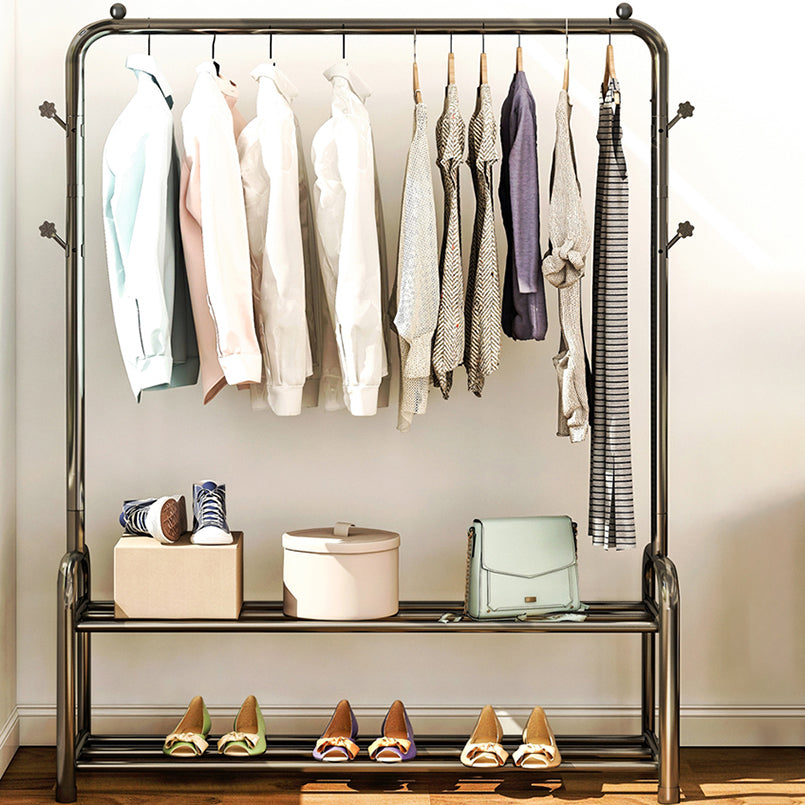 Contemporary Metal Open Armoire Black and White Cabinet with Caster Wheels Clearhalo 'Armoires & Wardrobes' 'armoires_wardrobes' 'Bedroom Furniture' 'furn' 'furn_armoires_wardrobes' 'Furniture' 5435491