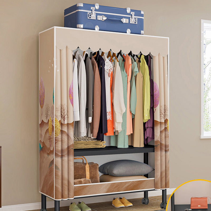 Steel Frame Wardrobe Armoire Contemporary Style Wardrobe Cabinet for Home 34"L x 18"W x 69"H Light Brown Clearhalo 'Armoires & Wardrobes' 'armoires_wardrobes' 'Bedroom Furniture' 'furn' 'furn_armoires_wardrobes' 'Furniture' 5435650