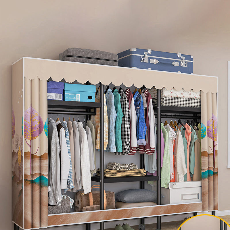 Steel Frame Wardrobe Armoire Contemporary Style Wardrobe Cabinet for Home 66"L x 18"W x 69"H Light Brown Clearhalo 'Armoires & Wardrobes' 'armoires_wardrobes' 'Bedroom Furniture' 'furn' 'furn_armoires_wardrobes' 'Furniture' 5435655