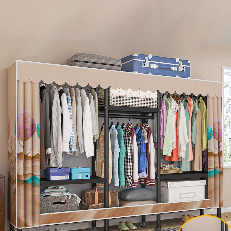 Steel Frame Wardrobe Armoire Contemporary Style Wardrobe Cabinet for Home 81"L x 18"W x 69"H Light Brown Clearhalo 'Armoires & Wardrobes' 'armoires_wardrobes' 'Bedroom Furniture' 'furn' 'furn_armoires_wardrobes' 'Furniture' 5435657