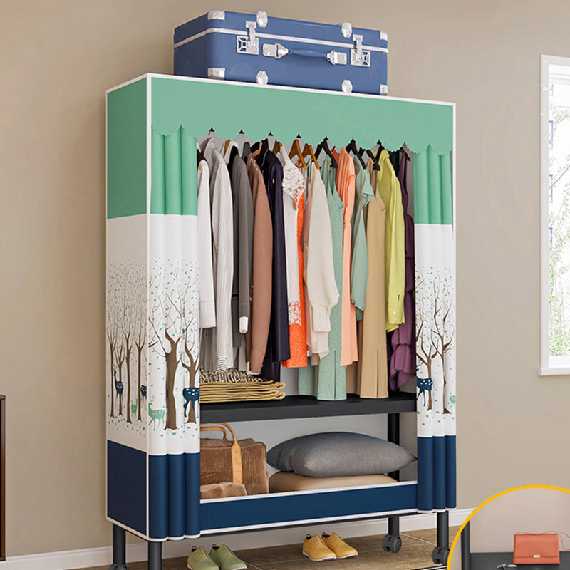 Steel Frame Wardrobe Armoire Contemporary Style Wardrobe Cabinet for Home 34"L x 18"W x 69"H White-Green Clearhalo 'Armoires & Wardrobes' 'armoires_wardrobes' 'Bedroom Furniture' 'furn' 'furn_armoires_wardrobes' 'Furniture' 5435660