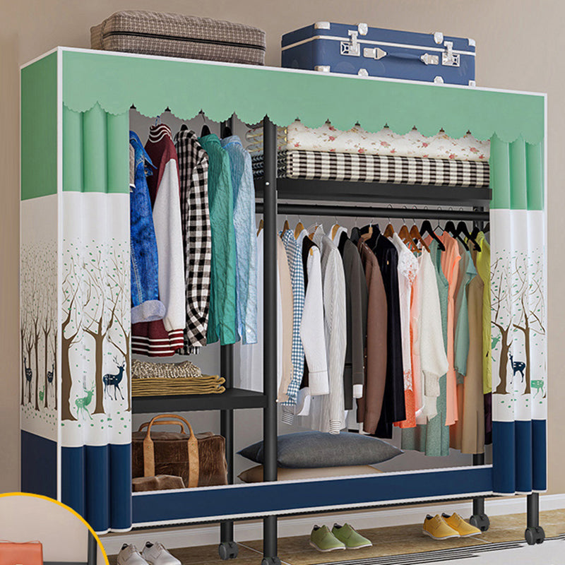 Steel Frame Wardrobe Armoire Contemporary Style Wardrobe Cabinet for Home 50"L x 18"W x 69"H White-Green Clearhalo 'Armoires & Wardrobes' 'armoires_wardrobes' 'Bedroom Furniture' 'furn' 'furn_armoires_wardrobes' 'Furniture' 5435662