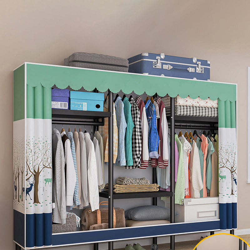 Steel Frame Wardrobe Armoire Contemporary Style Wardrobe Cabinet for Home 66"L x 18"W x 69"H White-Green Clearhalo 'Armoires & Wardrobes' 'armoires_wardrobes' 'Bedroom Furniture' 'furn' 'furn_armoires_wardrobes' 'Furniture' 5435665