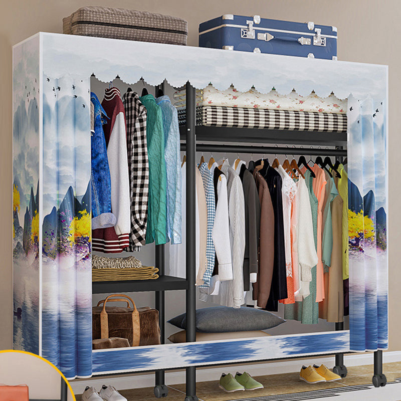 Steel Frame Wardrobe Armoire Contemporary Style Wardrobe Cabinet for Home 50"L x 18"W x 69"H White-Blue Clearhalo 'Armoires & Wardrobes' 'armoires_wardrobes' 'Bedroom Furniture' 'furn' 'furn_armoires_wardrobes' 'Furniture' 5435669