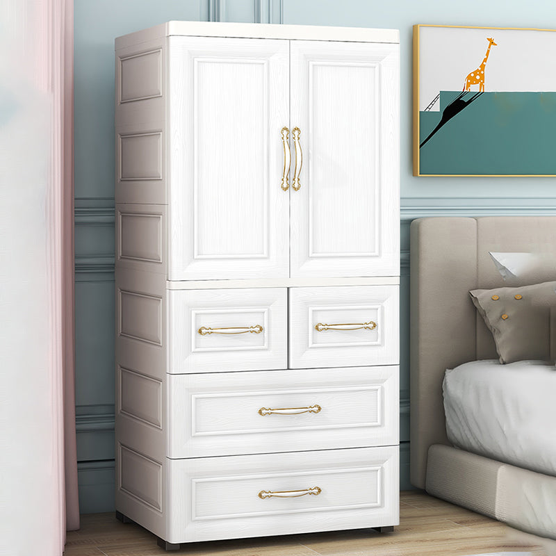 Beige and White Wardrobe Armoire Contemporary Style Plastic Wardrobe Cabinet