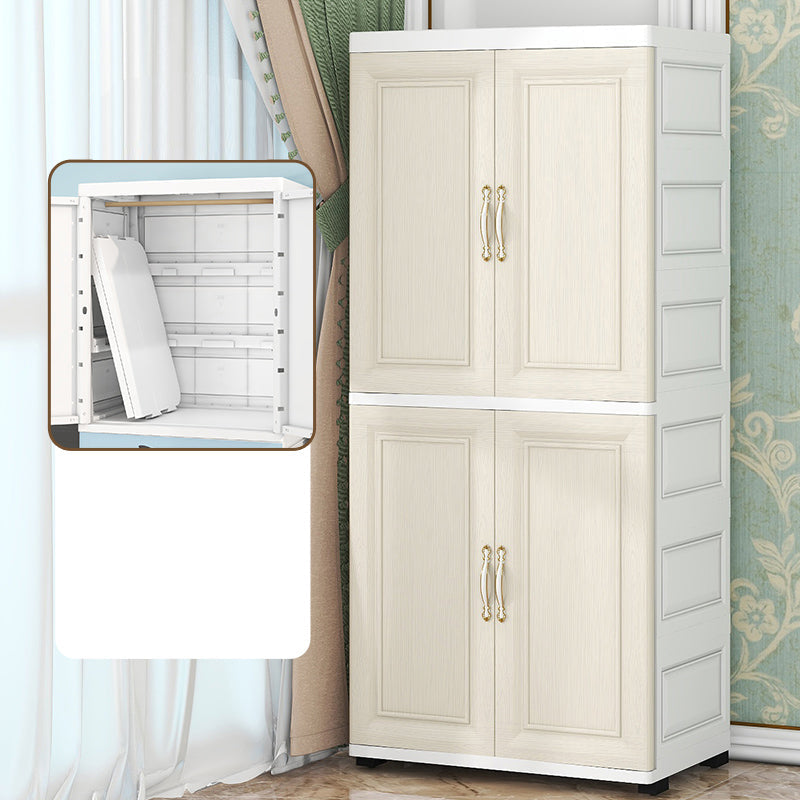 Beige and White Wardrobe Armoire Contemporary Style Plastic Wardrobe Cabinet