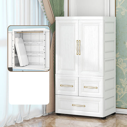 Beige and White Wardrobe Armoire Contemporary Style Plastic Wardrobe Cabinet