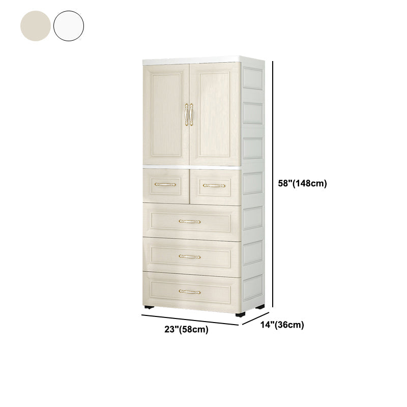 Beige and White Wardrobe Armoire Contemporary Style Plastic Wardrobe Cabinet