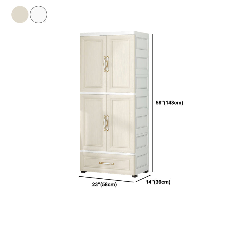 Beige and White Wardrobe Armoire Contemporary Style Plastic Wardrobe Cabinet