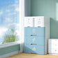 Contemporary Style Non-Hanging Armoire Plastic Storage Cabinet with Drawers 19"L x 15"W x 32"H White-Blue Clearhalo 'Armoires & Wardrobes' 'armoires_wardrobes' 'Bedroom Furniture' 'furn' 'furn_armoires_wardrobes' 'Furniture' 5435858