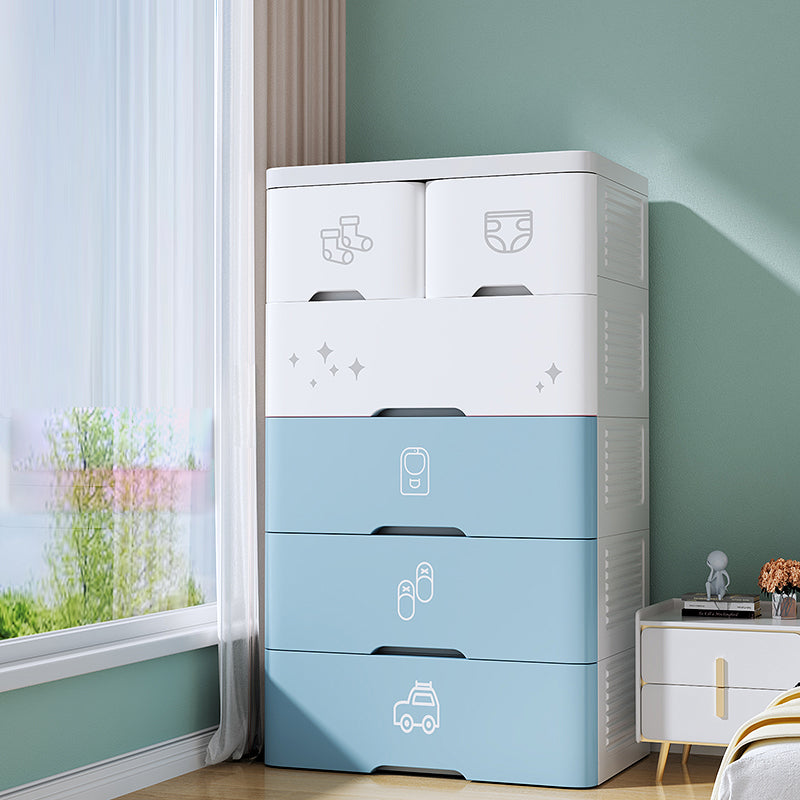 Contemporary Style Non-Hanging Armoire Plastic Storage Cabinet with Drawers 22"L x 15"W x 42.5"H White-Blue Clearhalo 'Armoires & Wardrobes' 'armoires_wardrobes' 'Bedroom Furniture' 'furn' 'furn_armoires_wardrobes' 'Furniture' 5435861