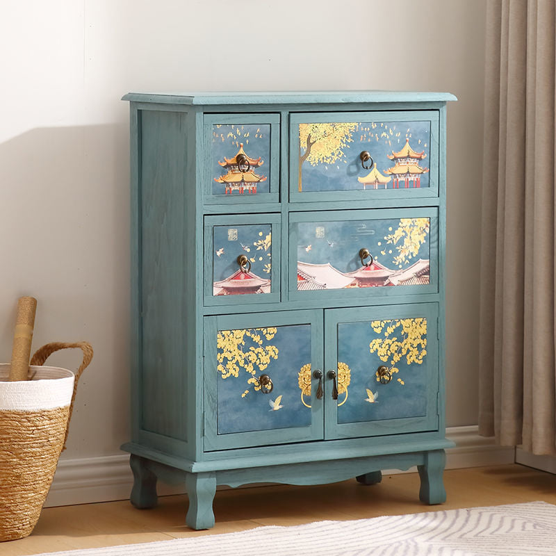 Traditional Style Combo Dresser Bedroom Solid Wood Storage Chest with Drawers and Doors 24"L x 12"W x 32"H Green Clearhalo 'Bedroom Furniture' 'Dressers & Chests' 'dressers_chests' 'furn' 'furn_dressers_chests' 'Furniture' 5436396