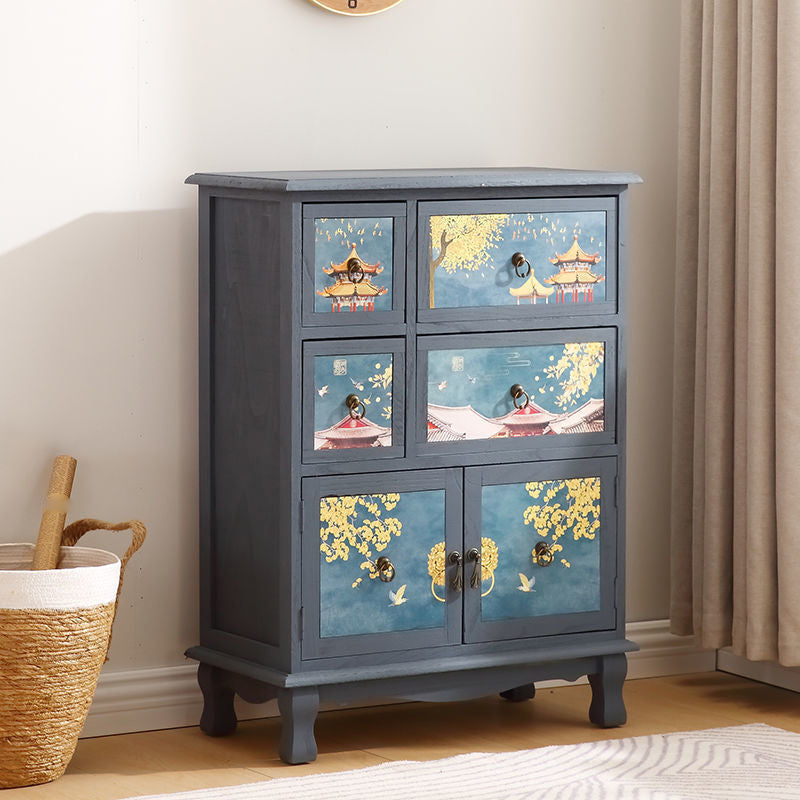 Traditional Style Combo Dresser Bedroom Solid Wood Storage Chest with Drawers and Doors 24"L x 12"W x 32"H Antique Blue Clearhalo 'Bedroom Furniture' 'Dressers & Chests' 'dressers_chests' 'furn' 'furn_dressers_chests' 'Furniture' 5436398
