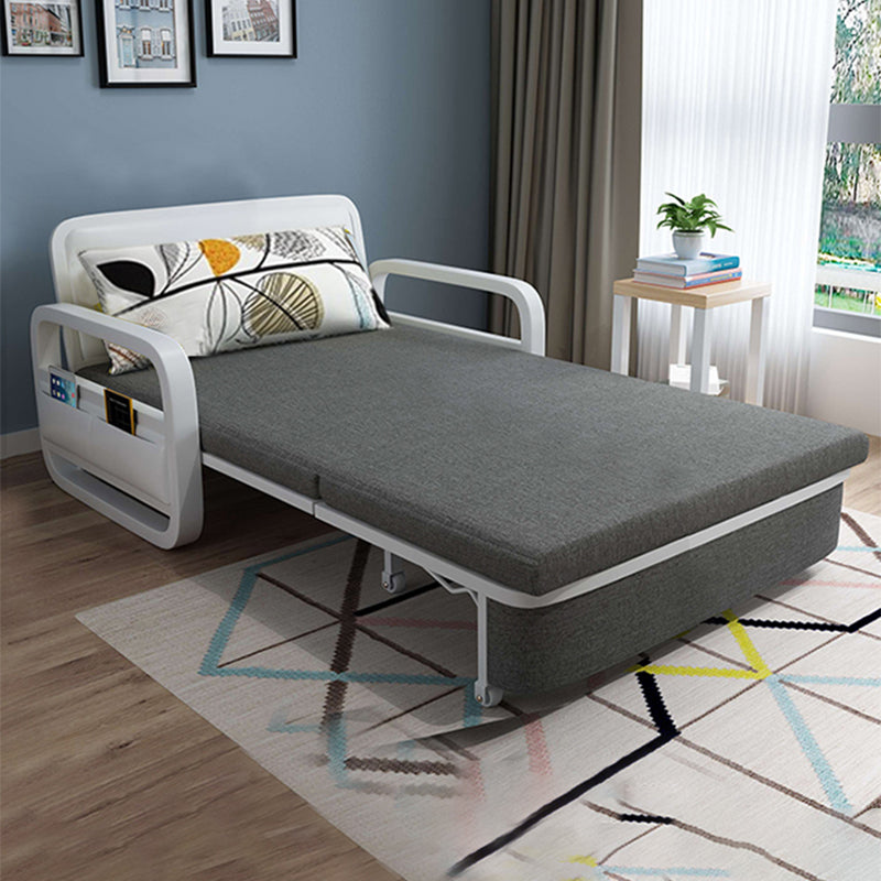 Contemporary Square Arm Convertible Cotton Blend Bed Sofa Couch in Grey Clearhalo 'furn' 'furn_sofas' 'Furniture' 'Living Room Furniture' 'Sofa' 'sofas' 5436469