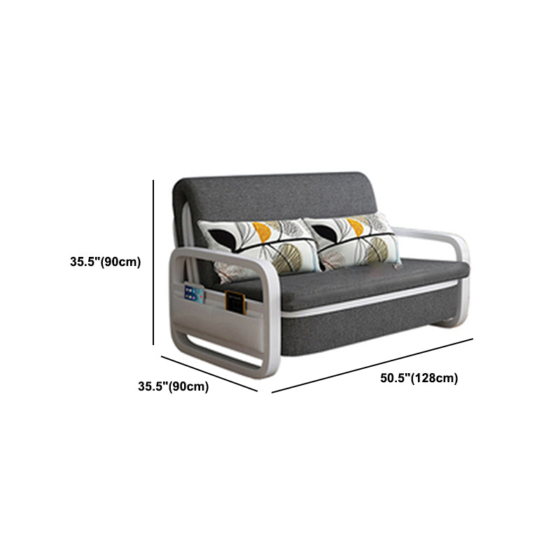 Contemporary Square Arm Convertible Cotton Blend Bed Sofa Couch in Grey Clearhalo 'furn' 'furn_sofas' 'Furniture' 'Living Room Furniture' 'Sofa' 'sofas' 5436481