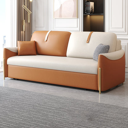 Square Arm Contemporary Faux Leather Stain Resistant Bed Sofa Couch with Pillows 91"L x 32"W x 32"H Clearhalo 'furn' 'furn_sofas' 'Furniture' 'Living Room Furniture' 'Sofa' 'sofas' 5436636