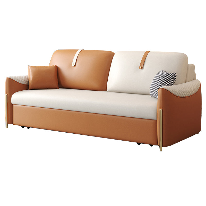 Square Arm Contemporary Faux Leather Stain Resistant Bed Sofa Couch with Pillows 67"L x 32"W x 32"H Clearhalo 'furn' 'furn_sofas' 'Furniture' 'Living Room Furniture' 'Sofa' 'sofas' 5436639