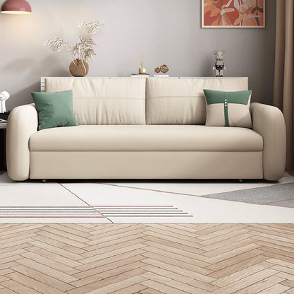 Contemporary Convertible Cotton Blend Square Arm Couch Bed in Beige