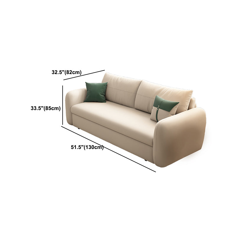 Contemporary Convertible Cotton Blend Square Arm Couch Bed in Beige