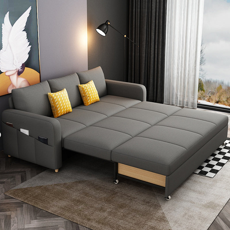 Contemporary Square Arm Cotton Blend Couch Bed with Pillows in Grey 67"L x 32"W x 33"H Clearhalo 'furn' 'furn_sofas' 'Furniture' 'Living Room Furniture' 'Sofa' 'sofas' 5436683