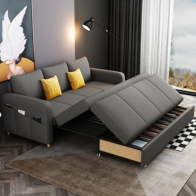 Contemporary Square Arm Cotton Blend Couch Bed with Pillows in Grey Clearhalo 'furn' 'furn_sofas' 'Furniture' 'Living Room Furniture' 'Sofa' 'sofas' 5436685