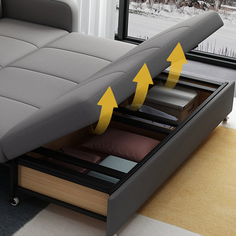 Contemporary Square Arm Cotton Blend Couch Bed with Pillows in Grey Clearhalo 'furn' 'furn_sofas' 'Furniture' 'Living Room Furniture' 'Sofa' 'sofas' 5436687