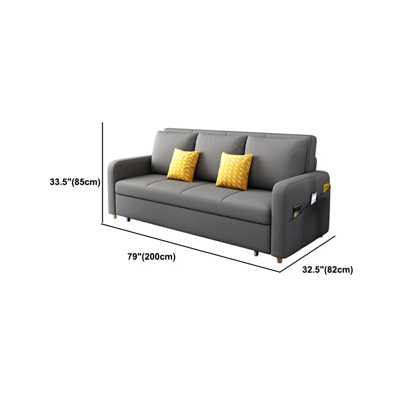 Contemporary Square Arm Cotton Blend Couch Bed with Pillows in Grey Clearhalo 'furn' 'furn_sofas' 'Furniture' 'Living Room Furniture' 'Sofa' 'sofas' 5436695