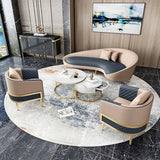 Faux Leather Contemporary Curved Sofa Moon Shape Sloped Arm Sofa for Living Room