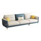 Glam Faux Leather Sofa Blue and Beige Square Arm Sofa with Pillows