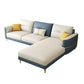 Glam Faux Leather Sofa Blue and Beige Square Arm Sofa with Pillows