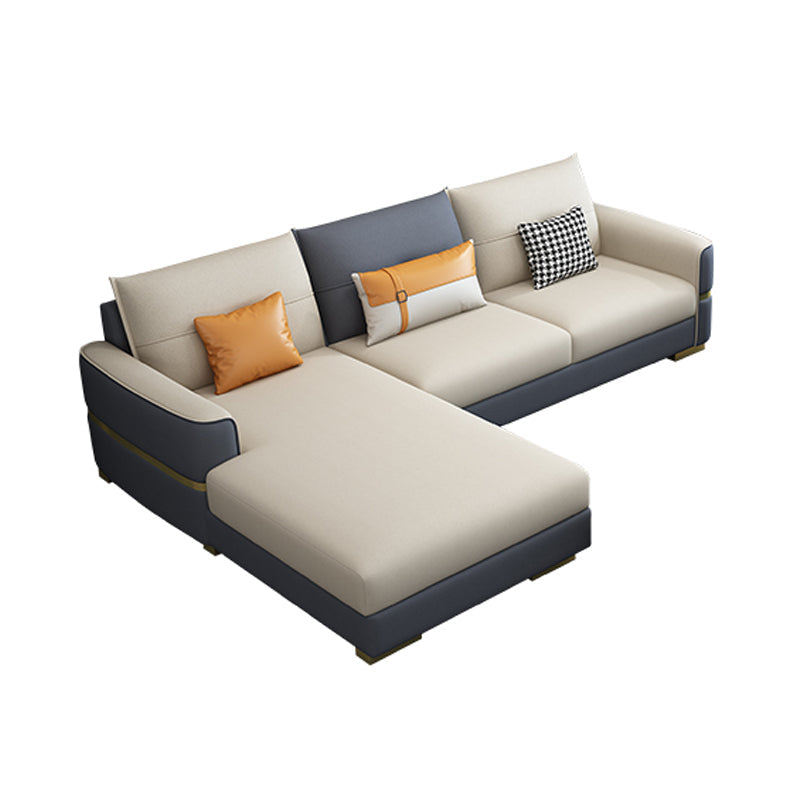 Faux Leather Square Arm Sofa Glam Grey and Beige Sofa Chaise