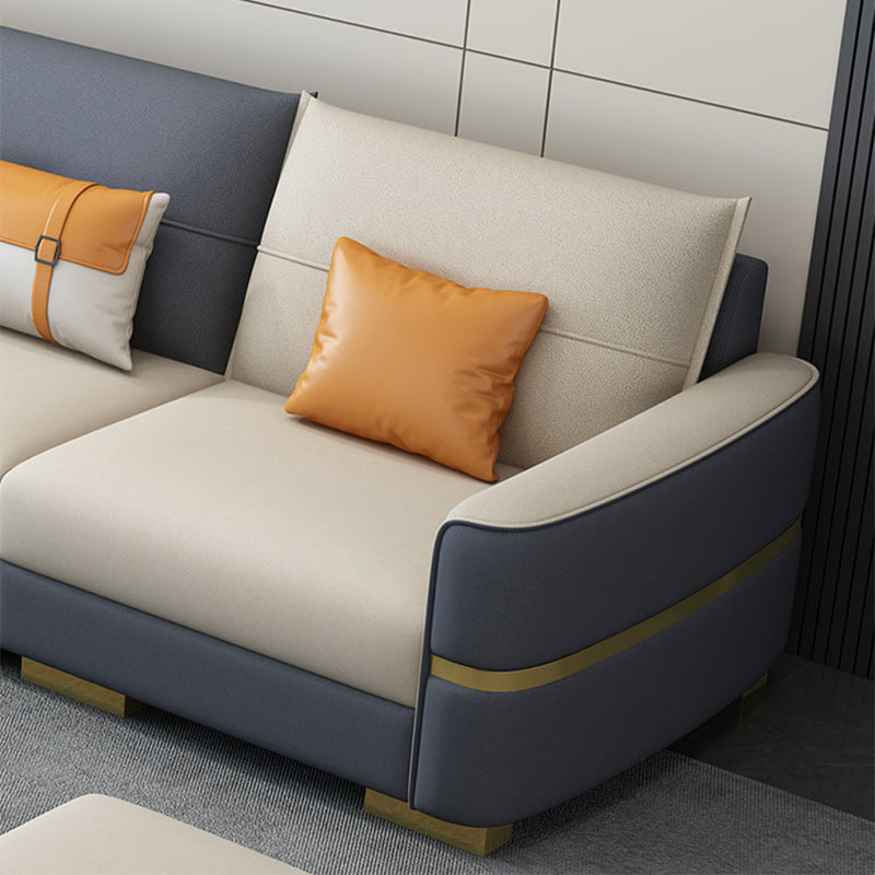Faux Leather Square Arm Sofa Glam Grey and Beige Sofa Chaise Clearhalo 'furn' 'furn_sectionals' 'Furniture' 'Living Room Furniture' 'Sectionals' 5436787