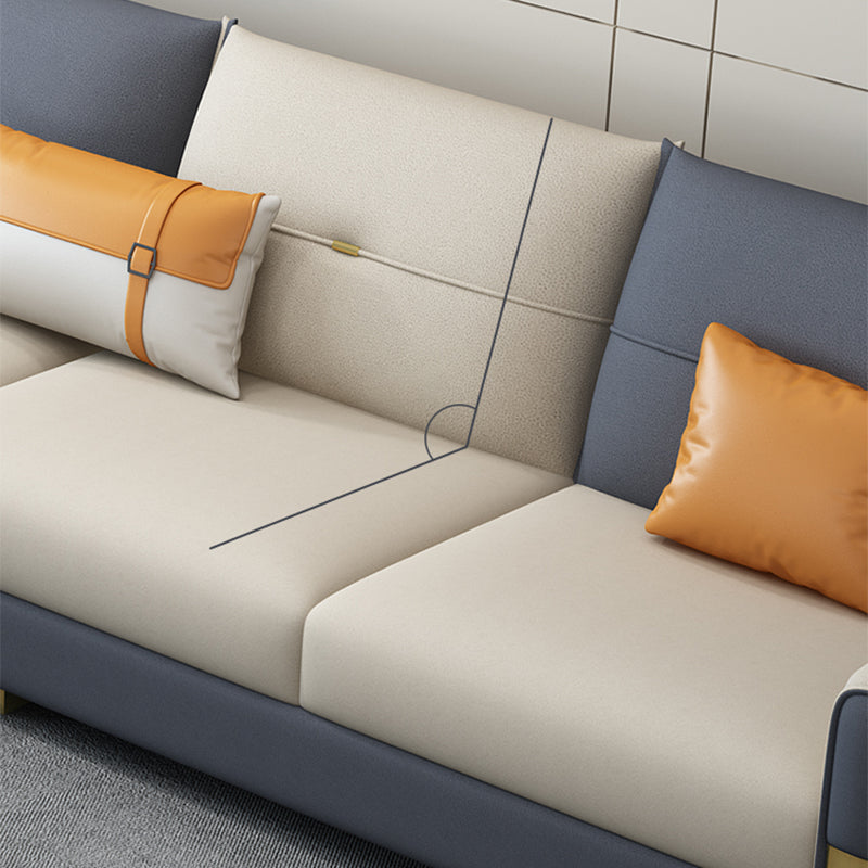 Faux Leather Square Arm Sofa Glam Grey and Beige Sofa Chaise