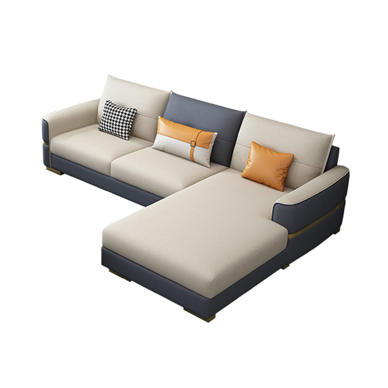 Faux Leather Square Arm Sofa Glam Grey and Beige Sofa Chaise Clearhalo 'furn' 'furn_sectionals' 'Furniture' 'Living Room Furniture' 'Sectionals' 5436792