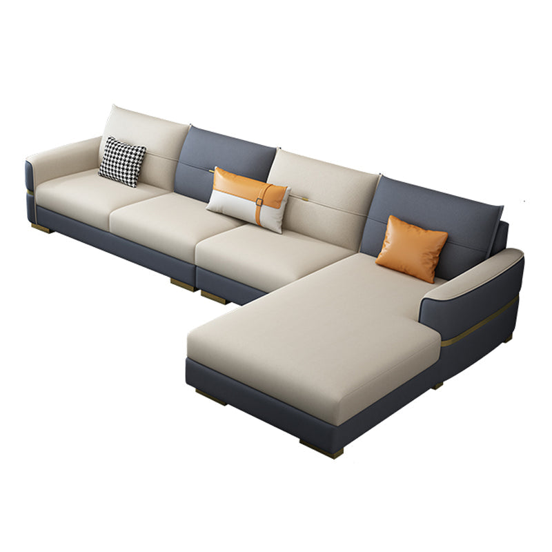 Faux Leather Square Arm Sofa Glam Grey and Beige Sofa Chaise Clearhalo 'furn' 'furn_sectionals' 'Furniture' 'Living Room Furniture' 'Sectionals' 5436793
