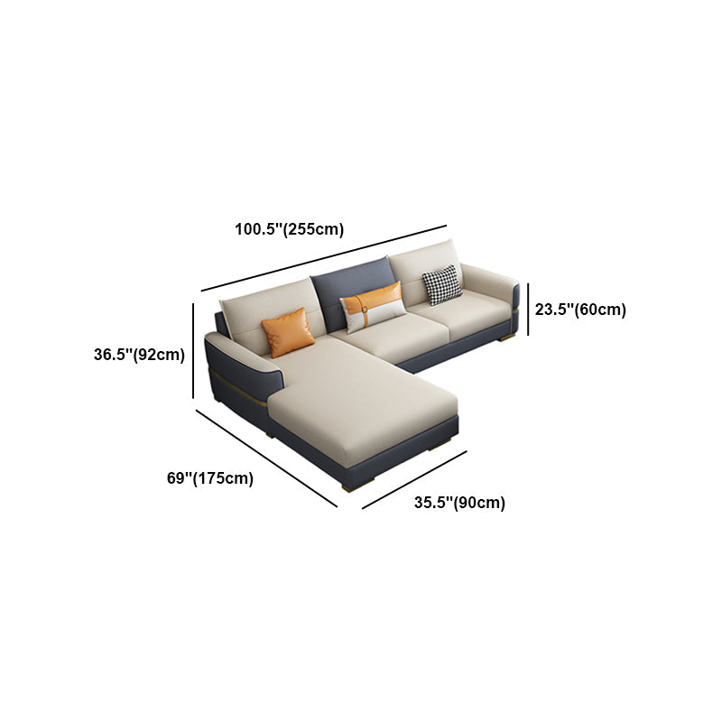 Faux Leather Square Arm Sofa Glam Grey and Beige Sofa Chaise Clearhalo 'furn' 'furn_sectionals' 'Furniture' 'Living Room Furniture' 'Sectionals' 5436794
