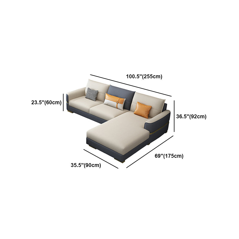 Faux Leather Square Arm Sofa Glam Grey and Beige Sofa Chaise