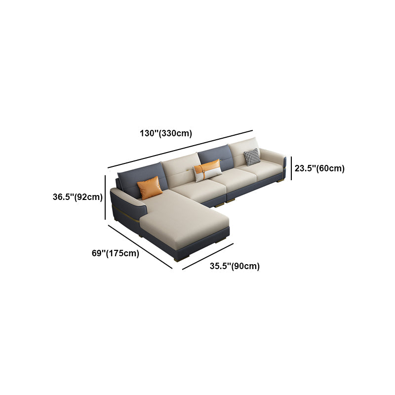 Faux Leather Square Arm Sofa Glam Grey and Beige Sofa Chaise Clearhalo 'furn' 'furn_sectionals' 'Furniture' 'Living Room Furniture' 'Sectionals' 5436796