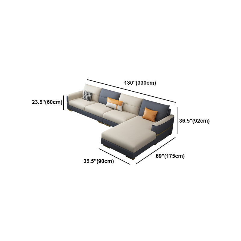 Faux Leather Square Arm Sofa Glam Grey and Beige Sofa Chaise Clearhalo 'furn' 'furn_sectionals' 'Furniture' 'Living Room Furniture' 'Sectionals' 5436797