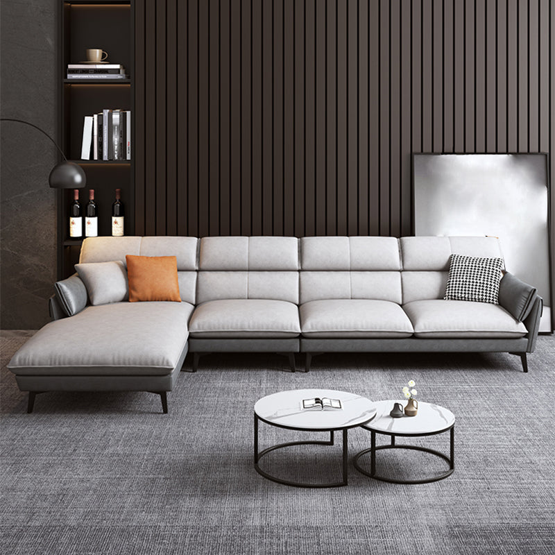 Contemporary Faux Leather Square Arm Sofa Sewn Pillow Back Sfa