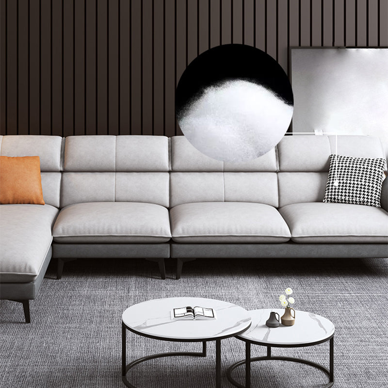 Contemporary Faux Leather Square Arm Sofa Sewn Pillow Back Sfa