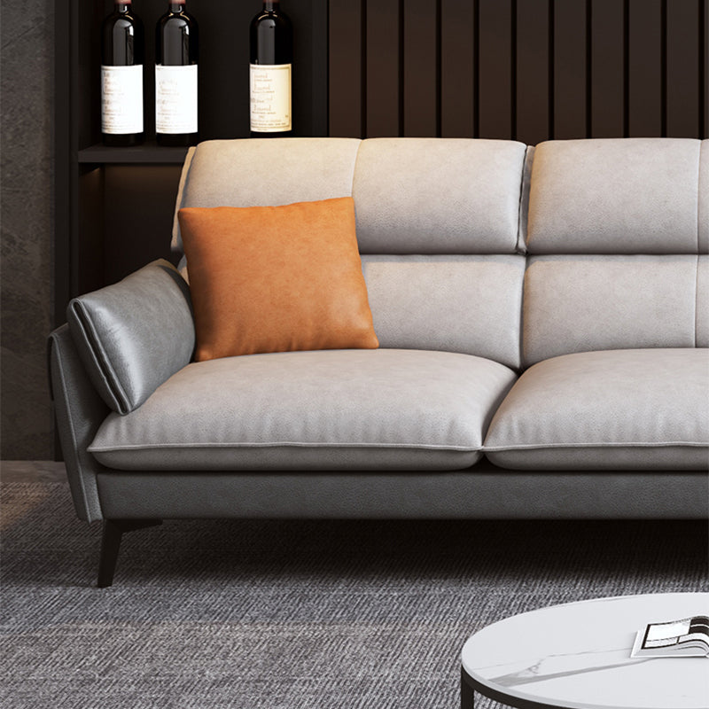 Contemporary Faux Leather Square Arm Sofa Sewn Pillow Back Sfa