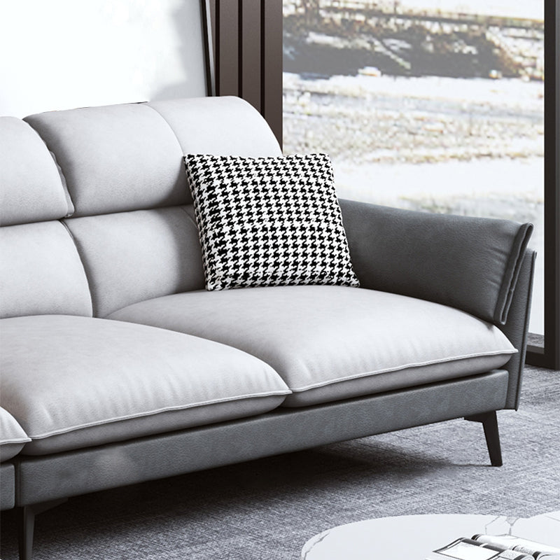 Contemporary Faux Leather Square Arm Sofa Sewn Pillow Back Sfa