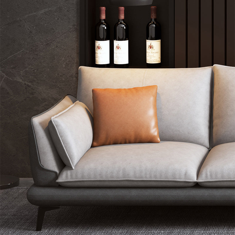 Faux Leather Sofa & Chaise Modern Flared Arm Sofa in Light Grey