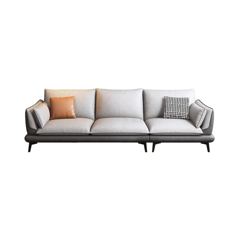 Faux Leather Sofa & Chaise Modern Flared Arm Sofa in Light Grey