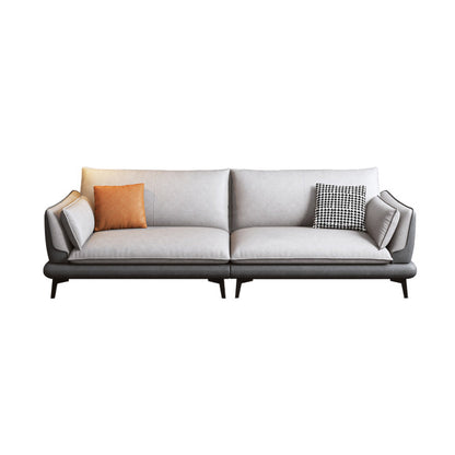 Faux Leather Sofa & Chaise Modern Flared Arm Sofa in Light Grey